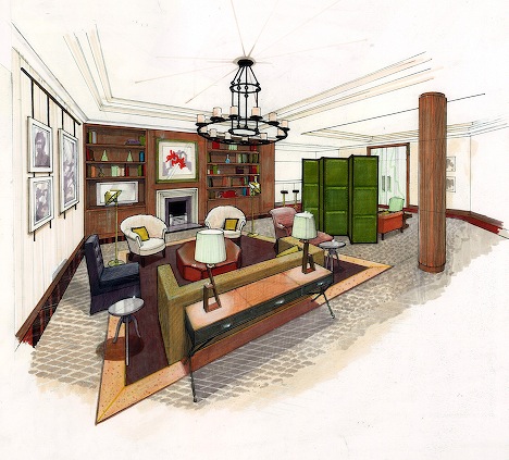 Interior sketch of the design for 'The Ivy' pub